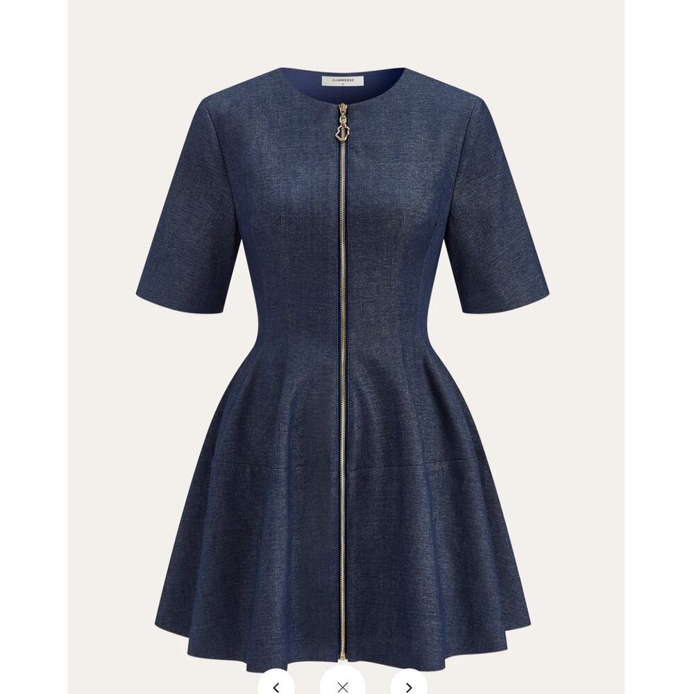 Commense Denim Short Sleeved Zip-Front Mini Dress Sz M